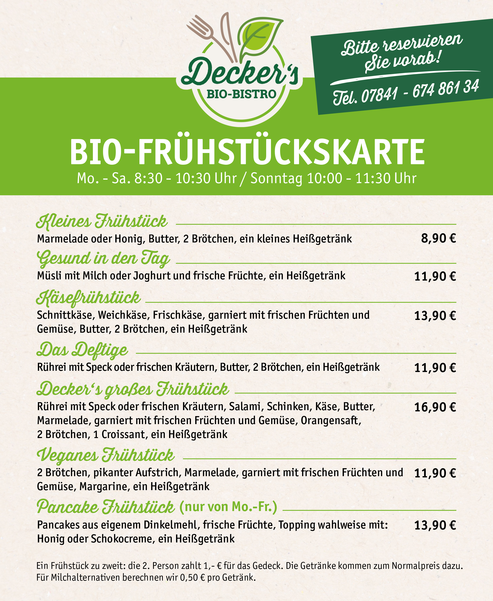 Frühstück - Unsere aktuelle Frühstückskarte