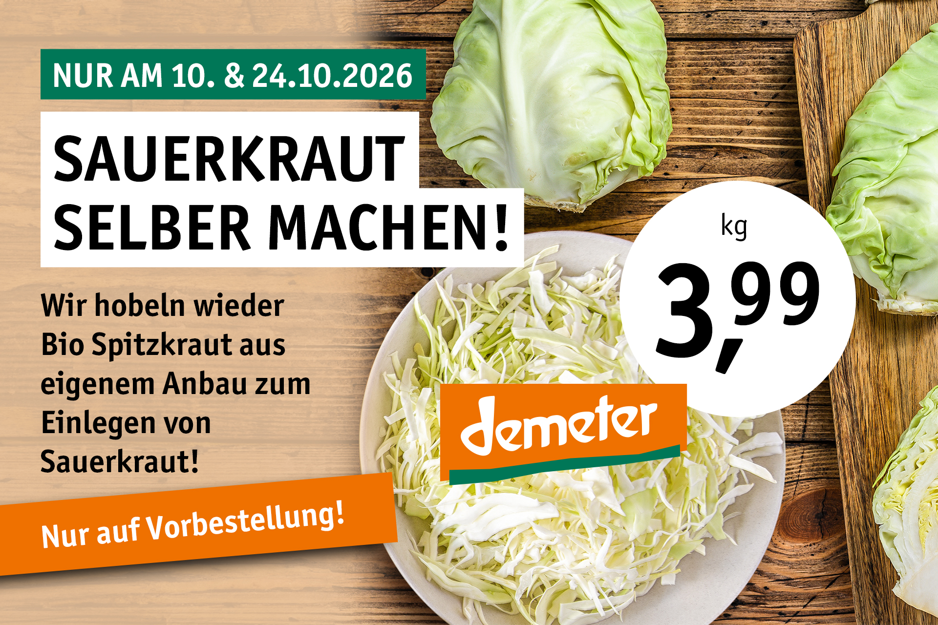 Jetzt vorbestellen! - Wir hobeln wieder Bio Spitzkraut